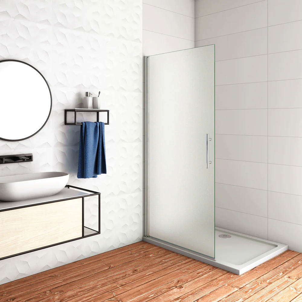WALK IN Parete Doccia Movibile Girevole Verso Interno e Esterno 195cm in Vetro 6mm Temperato Anticalcare Satinato Opaco Telaio Cromato Lucido